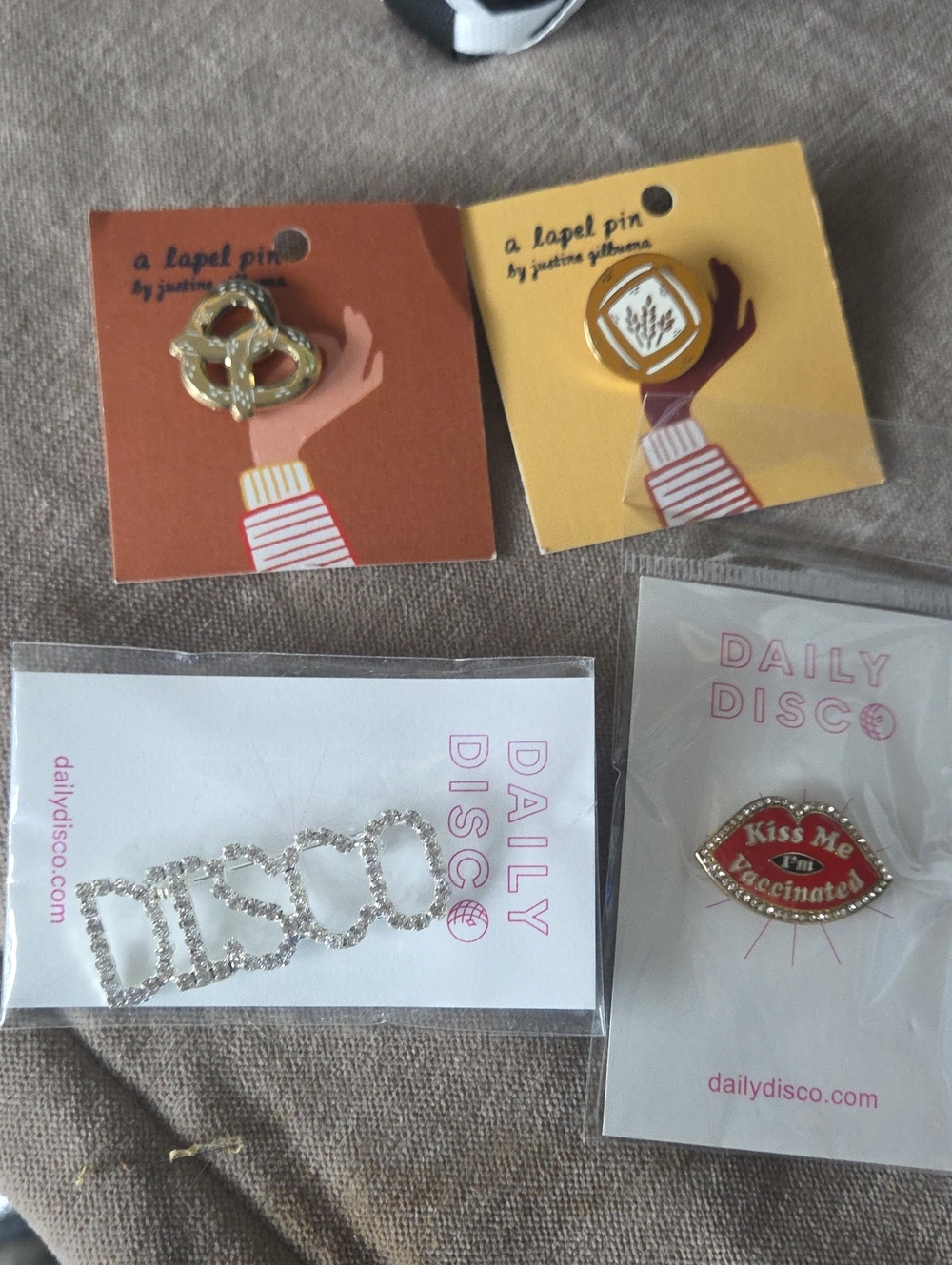 Set of 4 NEW Pins - Daily Disco and pretzel & sourdough